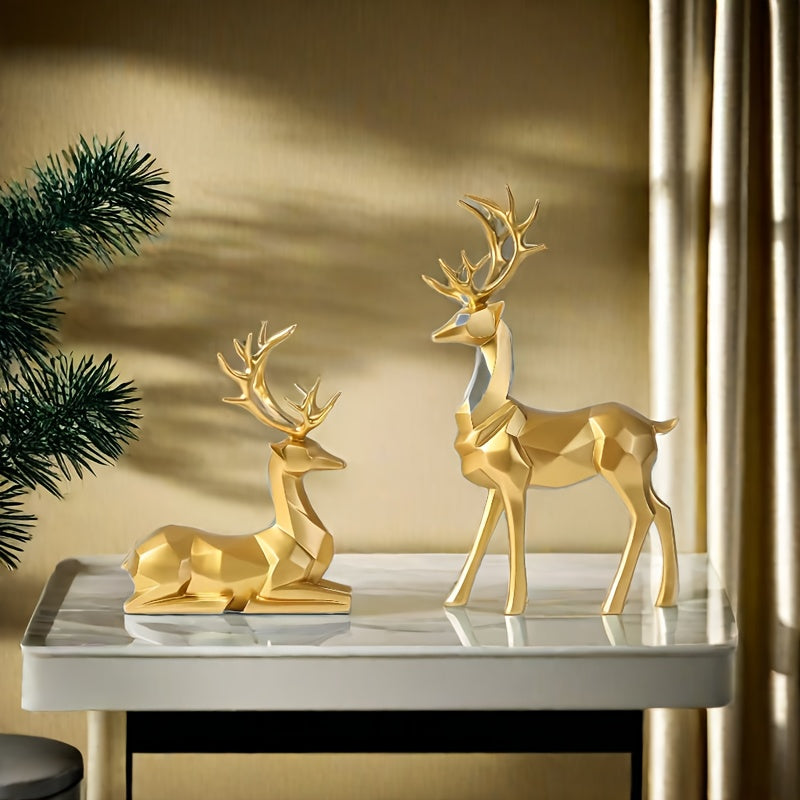 L&B® Golden Reindeer Sculpture Set (2pcs)
