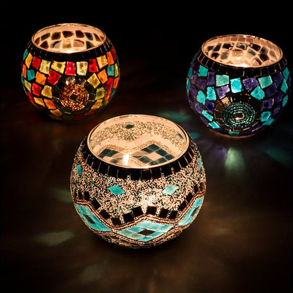 L&B® Mosaic Glass Candle Holders -  Set of 3