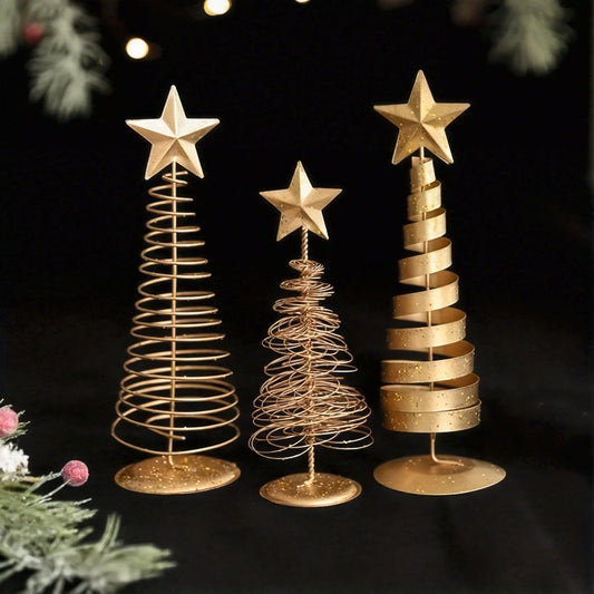 L&B® Golden Mini Christmas Trees (Set of 3)