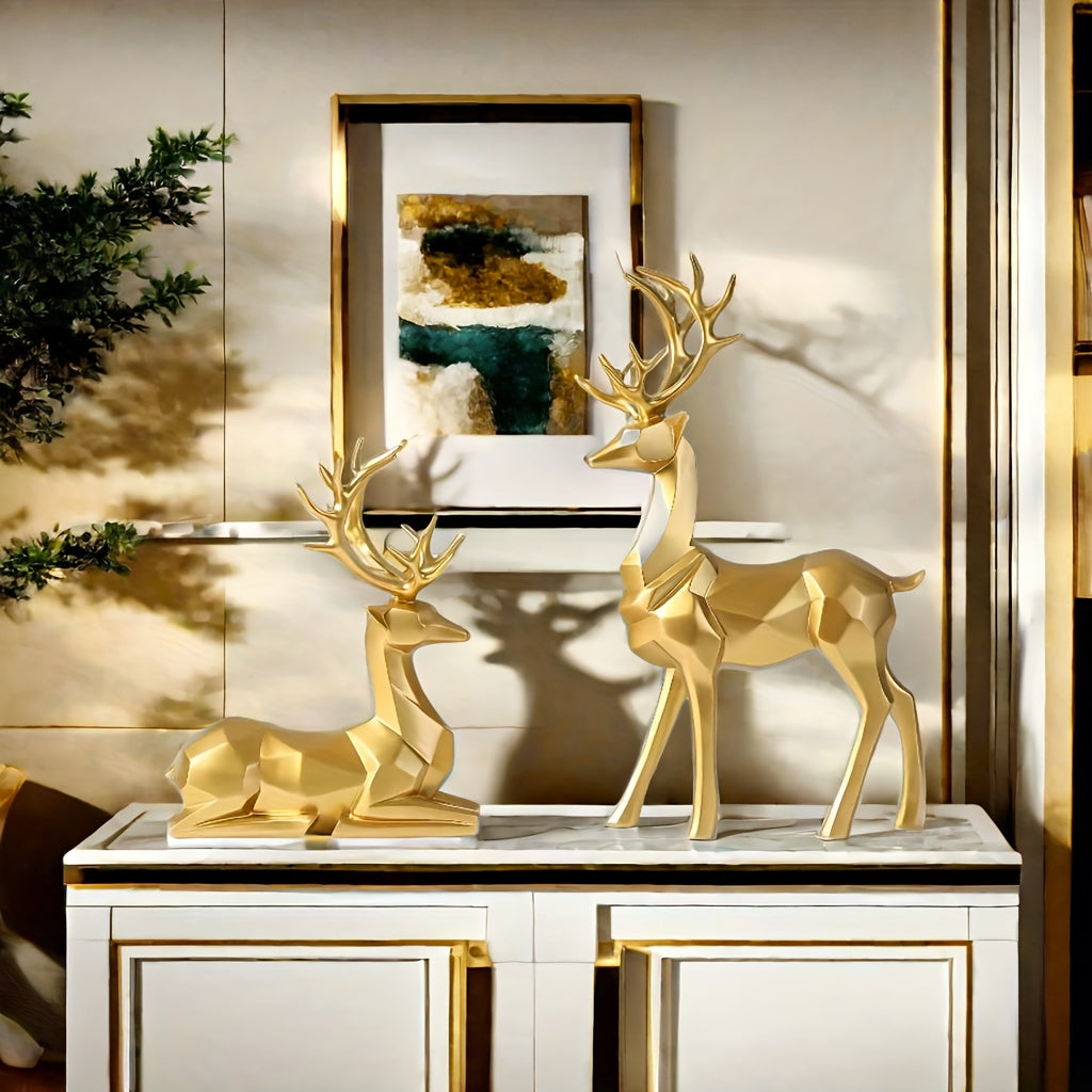 L&B® Golden Reindeer Sculpture Set (2pcs)