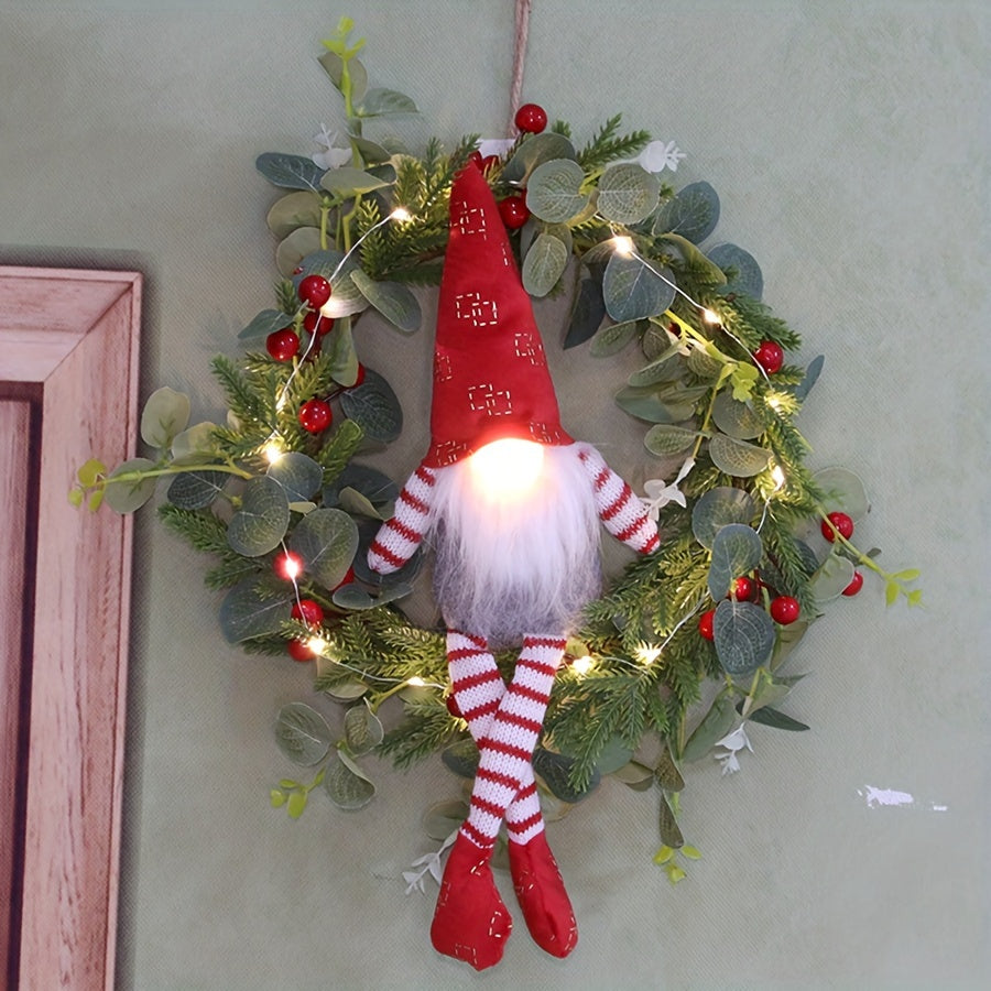 L&B® Christmas Gnome Wreath with LED Lights