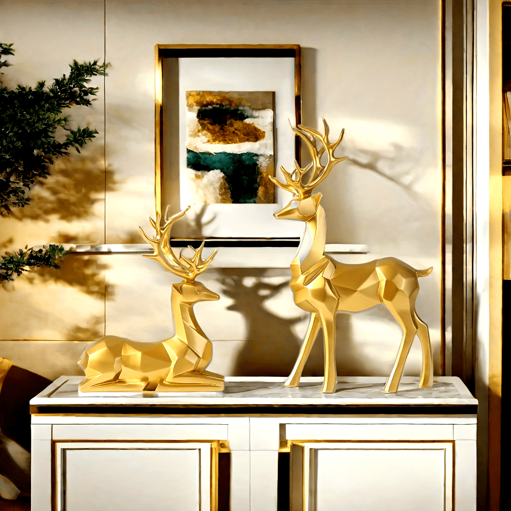 L&B® Golden Reindeer Sculpture Set (2pcs)