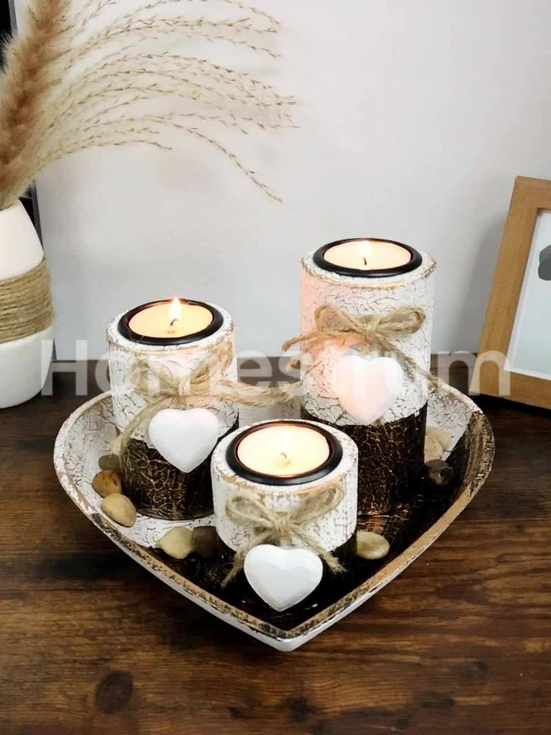L&B® Rustic White Wooden Candle Set
