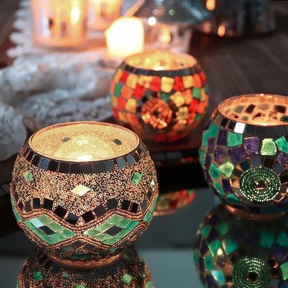 L&B® Mosaic Glass Candle Holders -  Set of 3