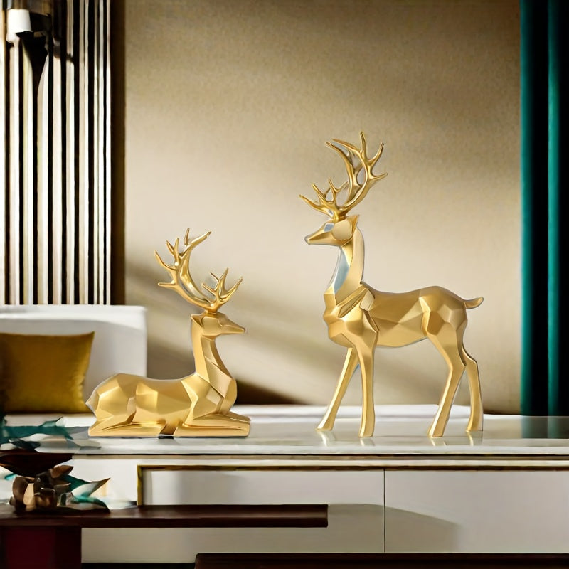 L&B® Golden Reindeer Sculpture Set (2pcs)