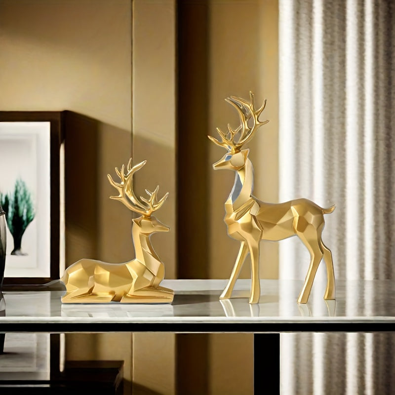 L&B® Golden Reindeer Sculpture Set (2pcs)